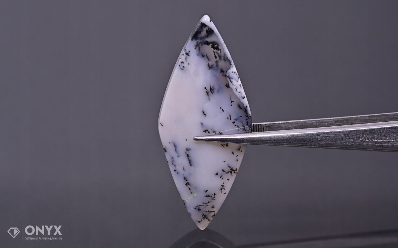 Dendritový achát z Turecka kabošon kosočtverec 44,5x19 mm