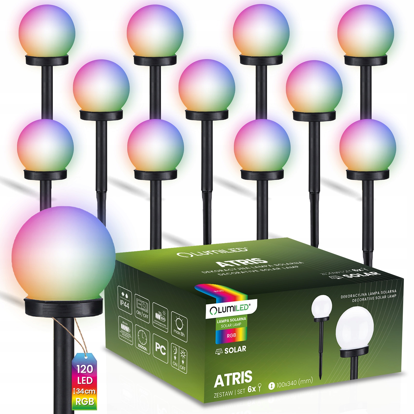 12x Lampa Solarna Kulka Ogrodowa Led Wbijana Dekoracyjna Kula 10cm Rgb
