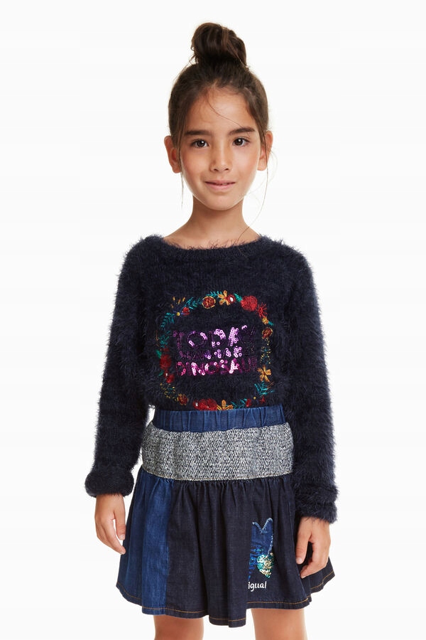 DESIGUAL SPÓDNICA JEANSOWA NASZYWKI (7-8L)