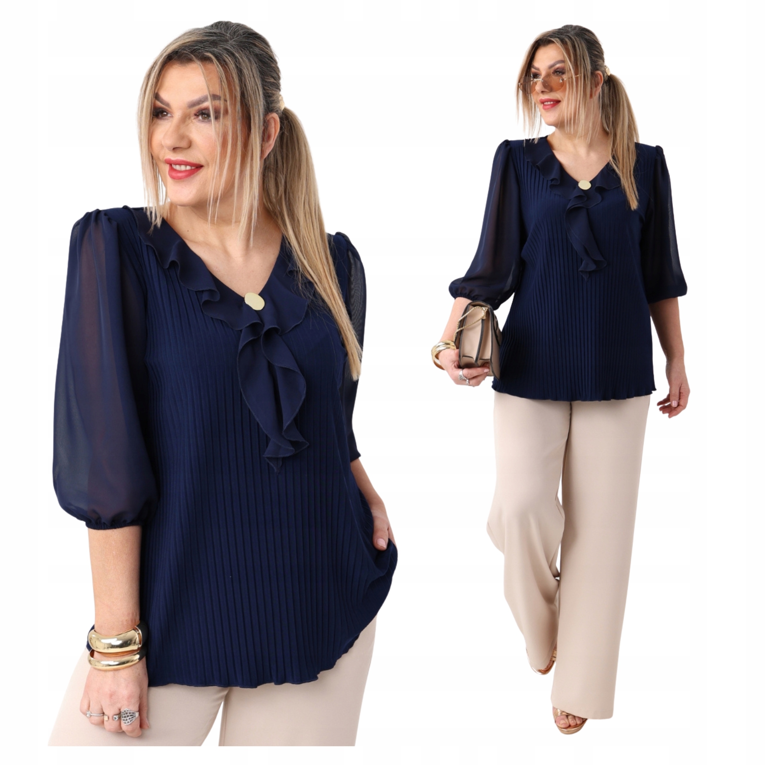 Bluzka z żabotem damska duże rozmiary Polski Producent wizytowa