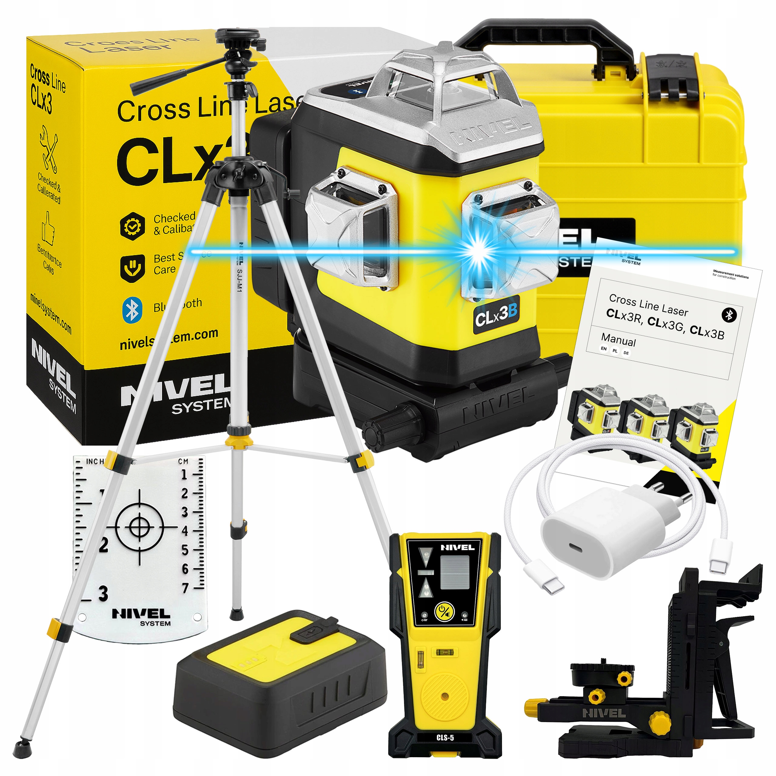 Laser Krzyżowy Nivel System CLX3B Niebieski Statyw Czujnik