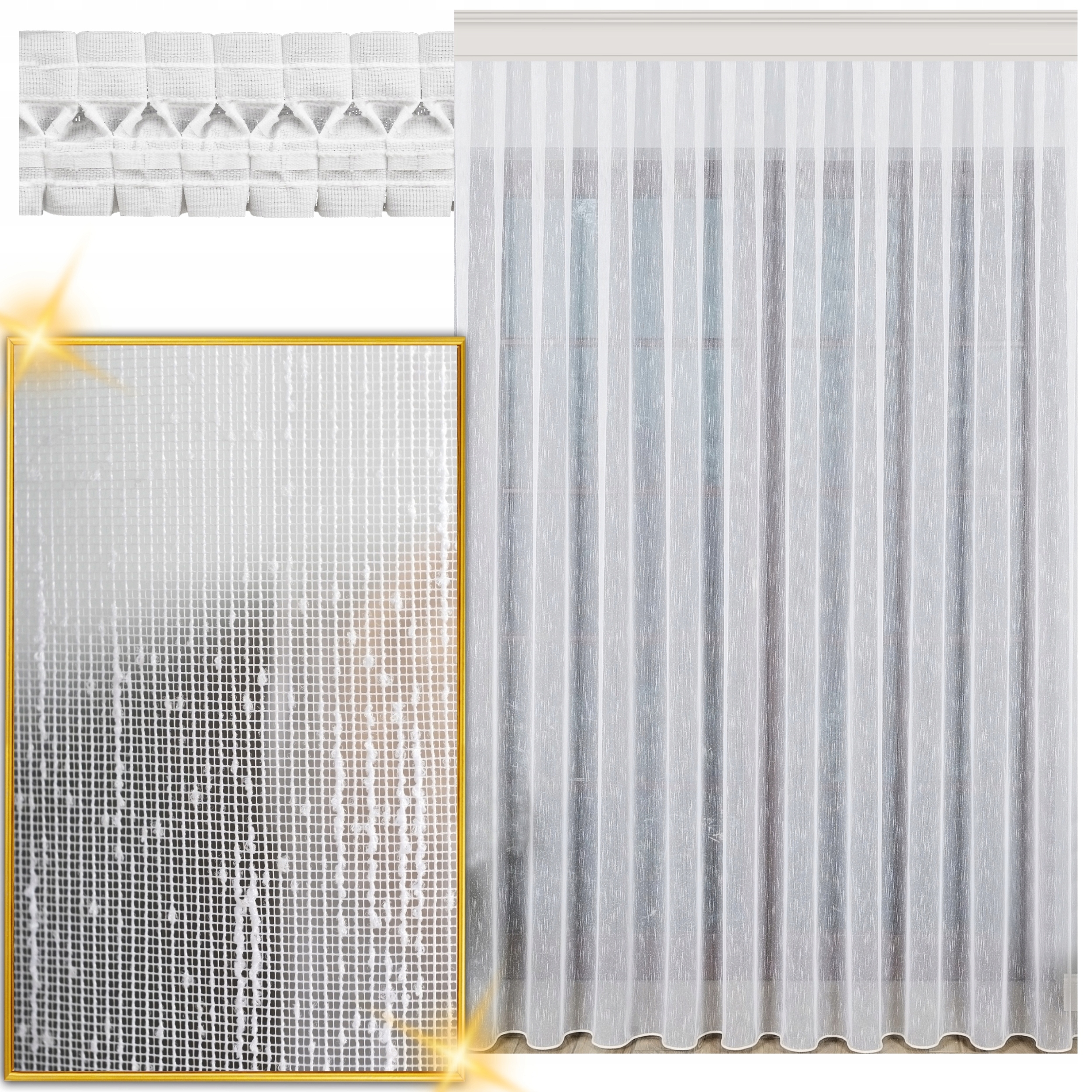 Hotová Záclona Bílá Jemný Déšť Na Pásku S Olovnicí Do Obývacího Pokoje 900 x 290 cm