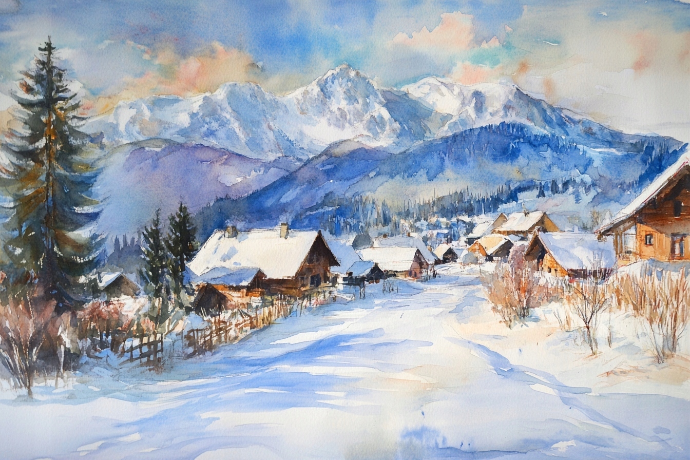 Obraz Na Plátně Canvas Krajina Pohled Na Hory Tatry Zima Sníh Vesnice Domy 120x80