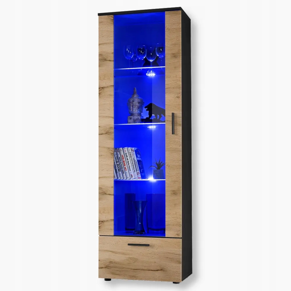 komodee Vysoká vitrína Alessandria Rôzne farby Sklenené police Modrá Led