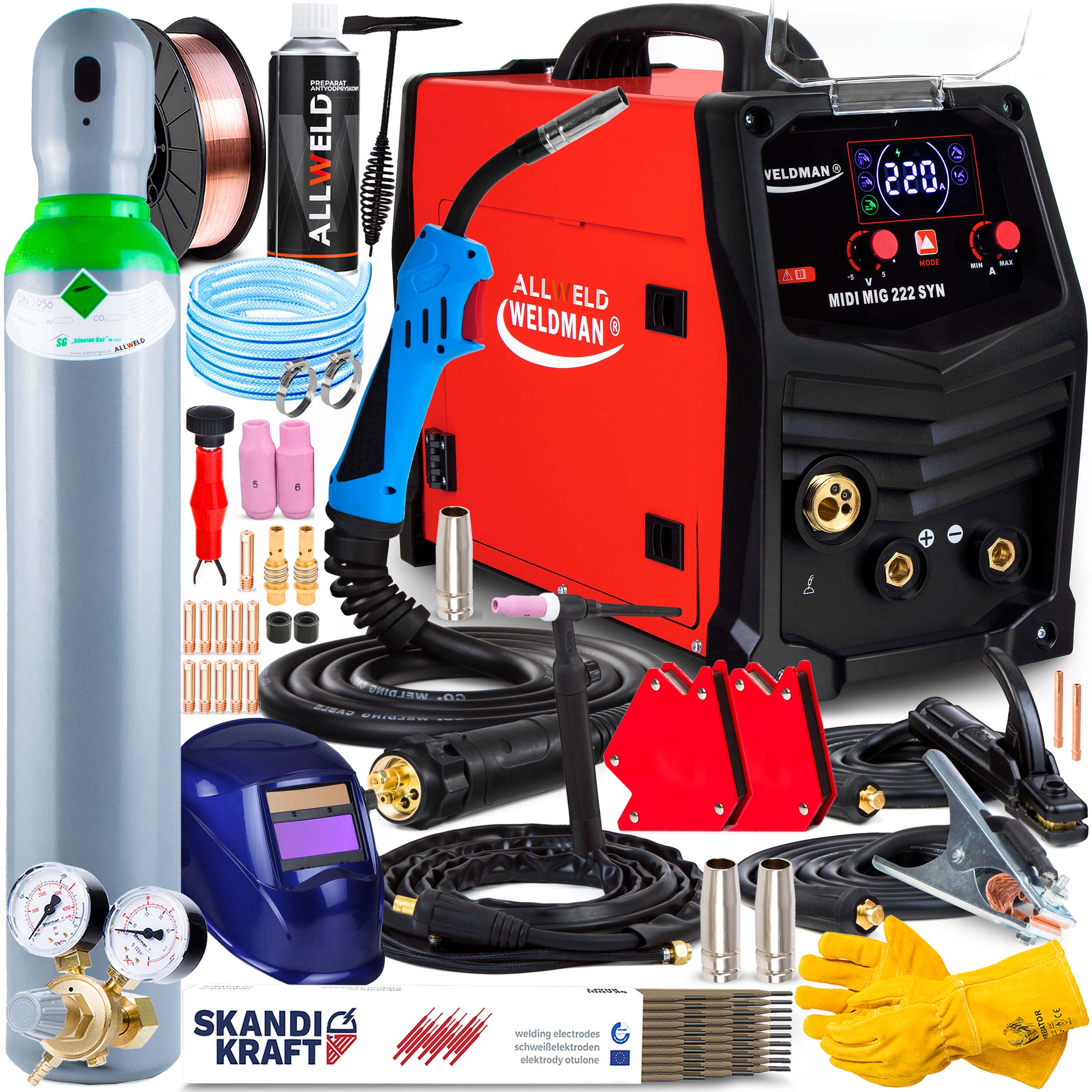 Spawarka Migomat Weldman MIDI Mig 222 Syn Mma Tig Alu Flux Igbt 230V 220A