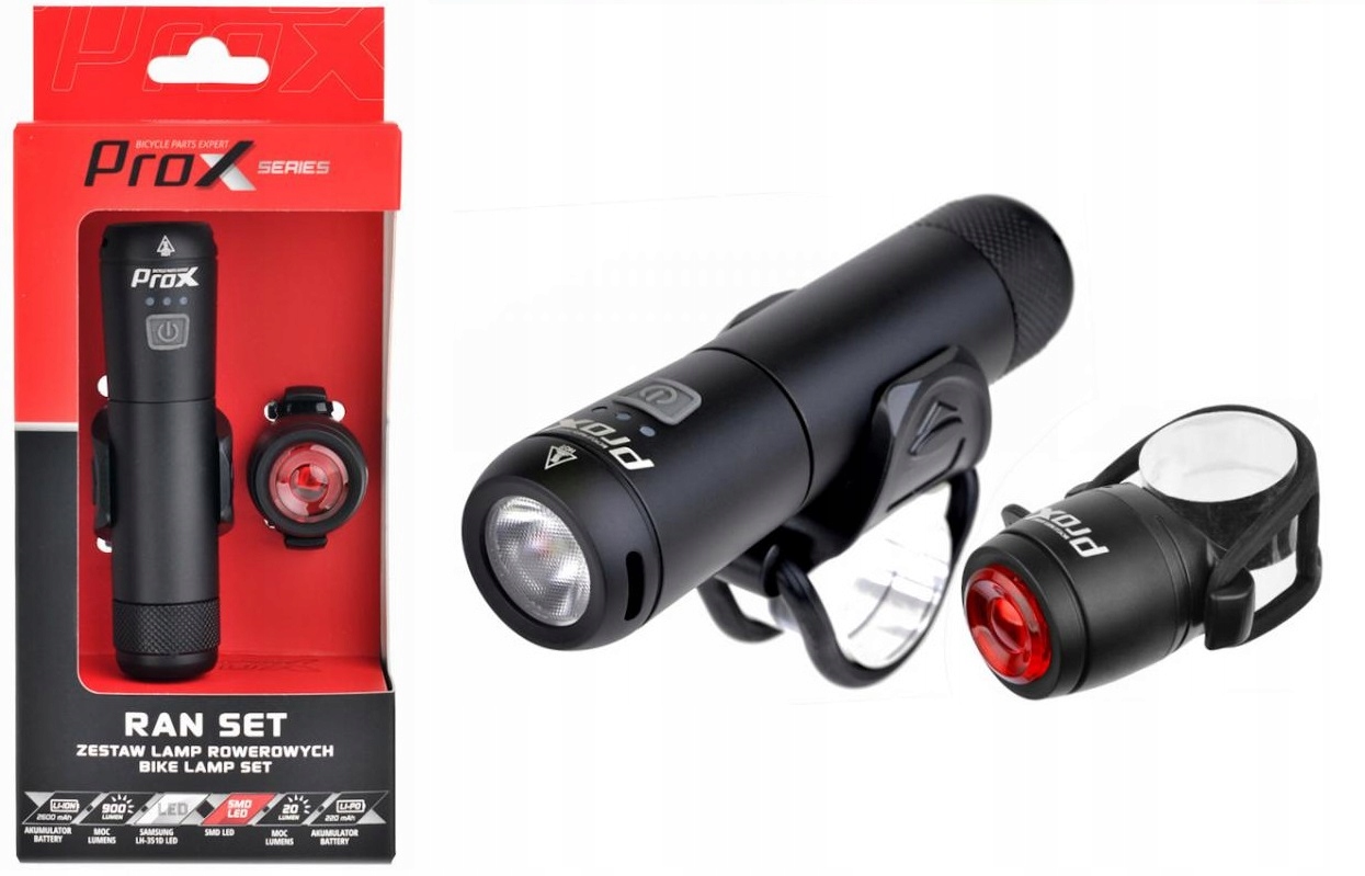 Zestaw Lamp Rowerowych Prox Ran Set Przód 900Lm Tył 20Lm Usb-c Komplet
