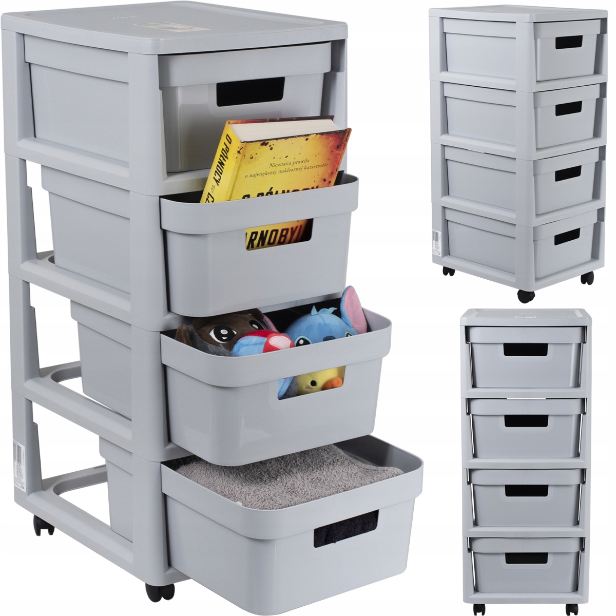 

Regał Komoda Szafka Półka Kosze 4X11L Kółka Keter