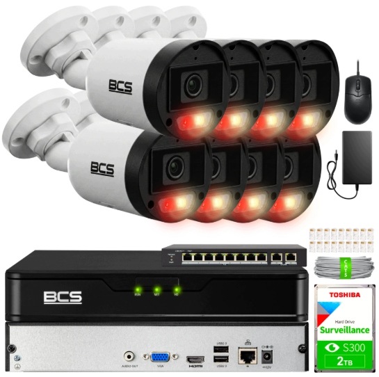 Zestaw Monitoringu 8x BCS-P-TIP18FSR3L3-Ai 8MPX Audio IP67 Akcesoria Bcs