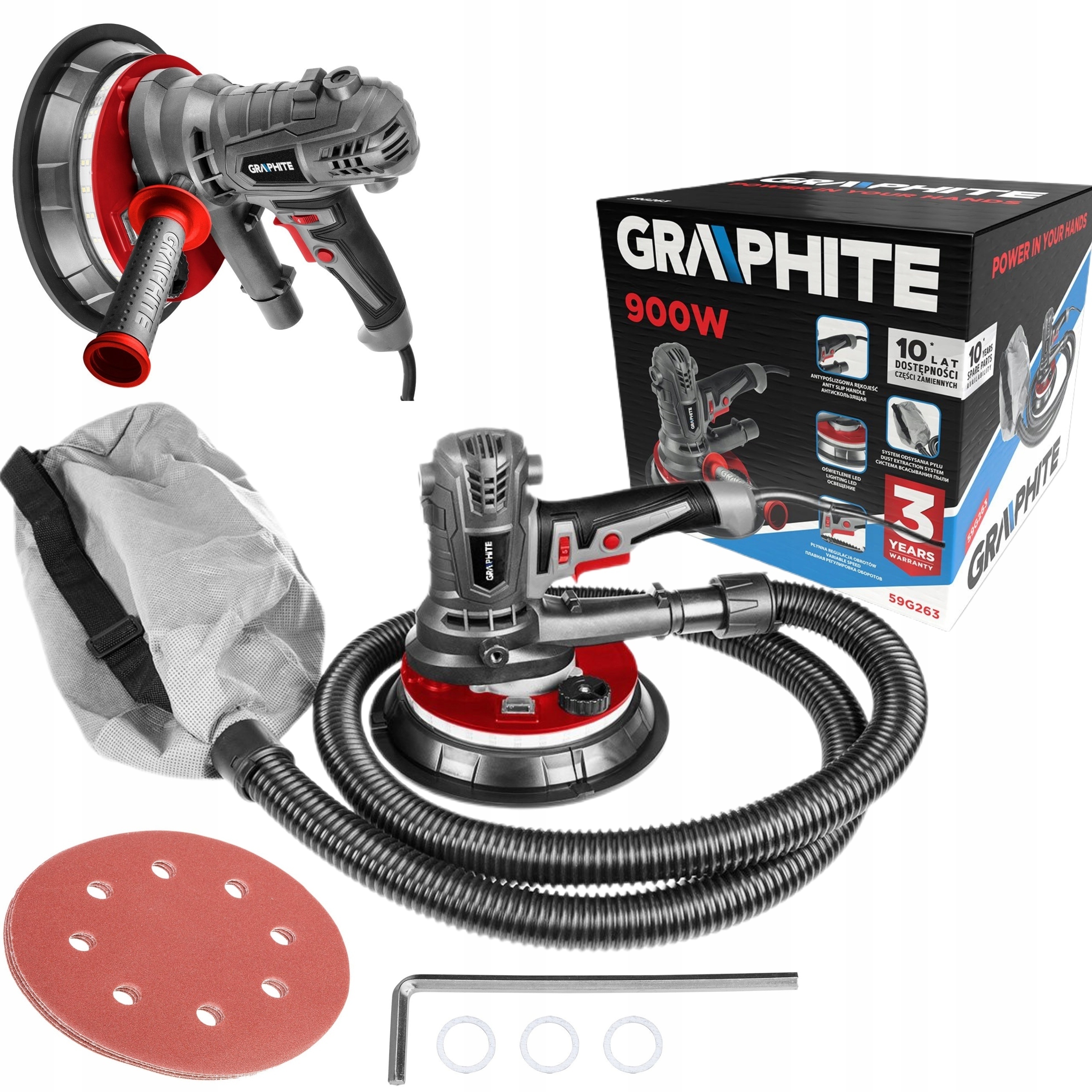Graphite Síťová Bruska Dogipsu 900W 180MM Led Plynulá Regulace 59G263