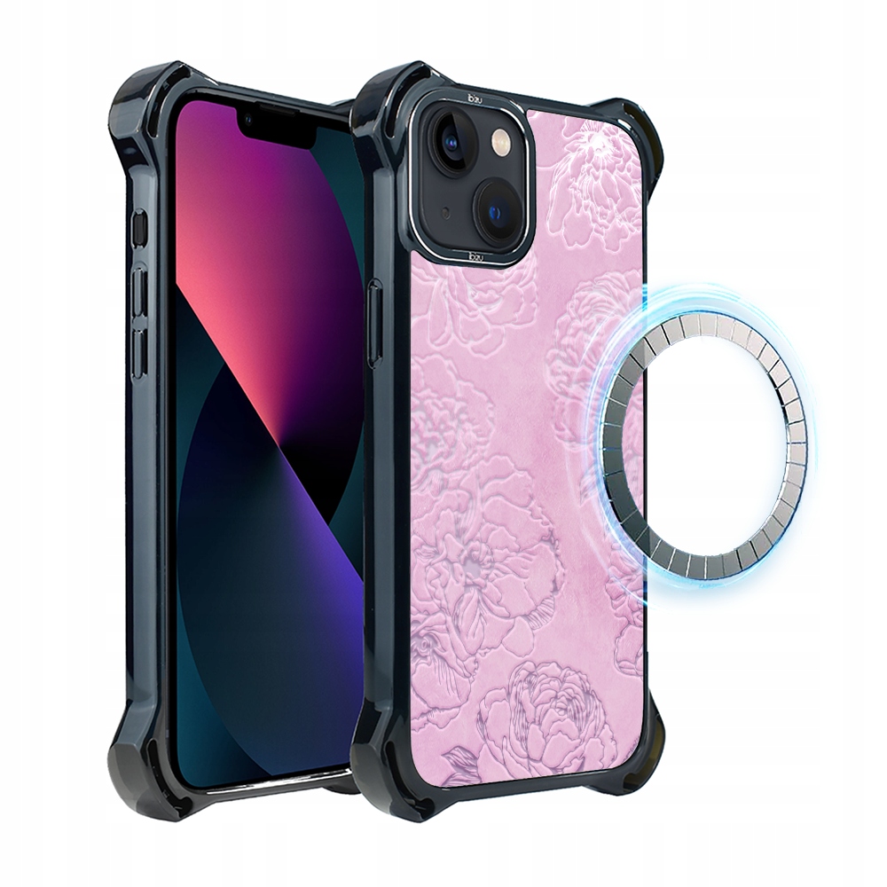 Pouzdro pro iPhone 13 Ibizu DropGuard Ultra s MagSafe, růžové pivoňky