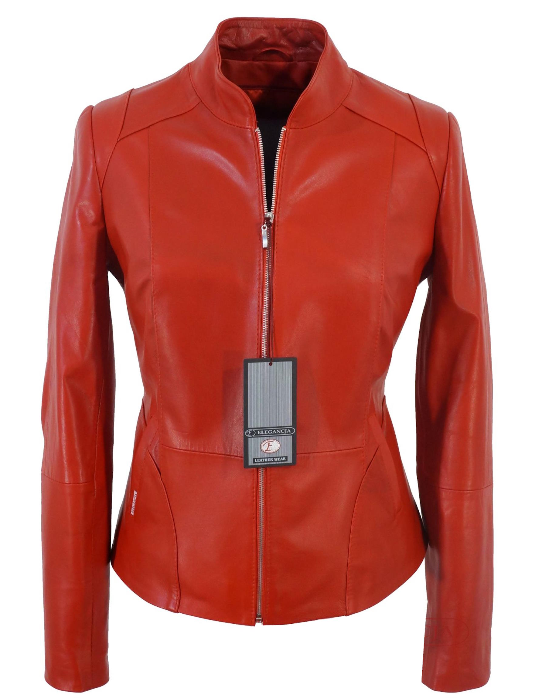 Wiosenna Kurtka Skórzana Czerwona XL Ramoneska Lekka Naturalna Skóra Polska