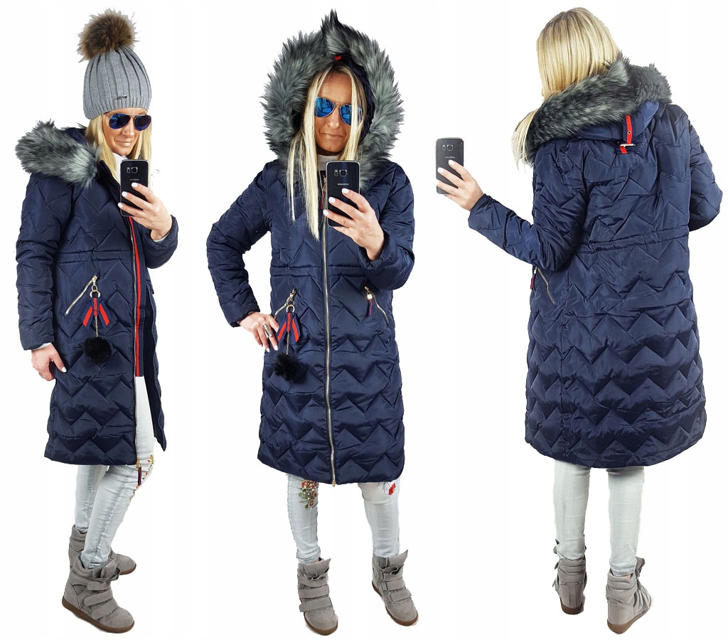 

Pikowany Długi Płaszcz Kurtka Zygzak Parka Futro S