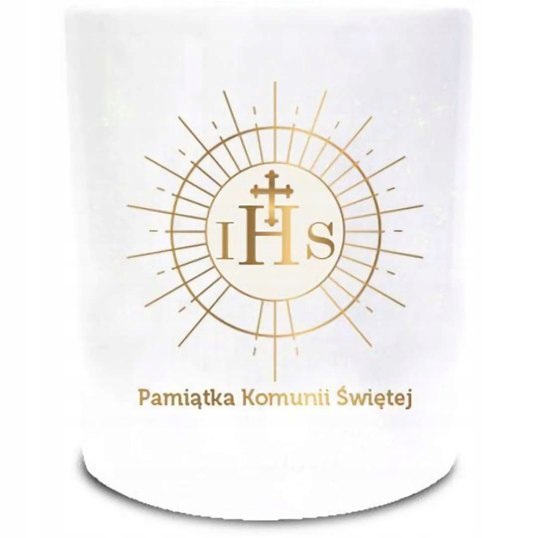 

Skarbonka pamiątka Komunii Świętej Ihs Walec biała