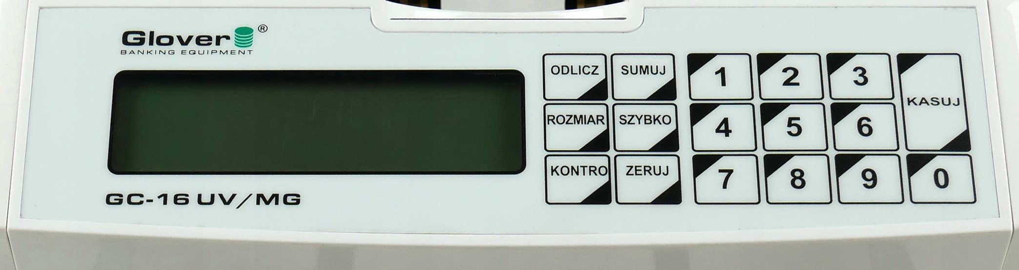 LICZARKA DO BANKNOTÓW GLOVER GC-16 UV + WYŚ + TESTER + BANDEROLE Waga produktu z opakowaniem jednostkowym 8 kg