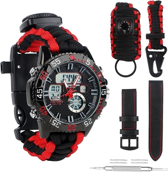 Zegarek Survivalowy Taktyczny Analogowo Cyfrowy Paracord 2 Bransoletki