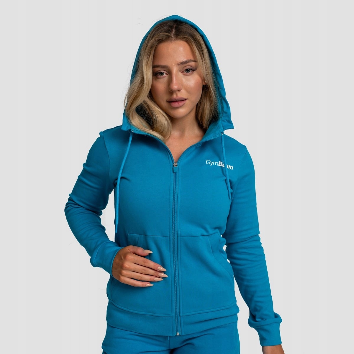 GymBeam Damska bluza z kapturem Zip Up Limitless Aquamarine S