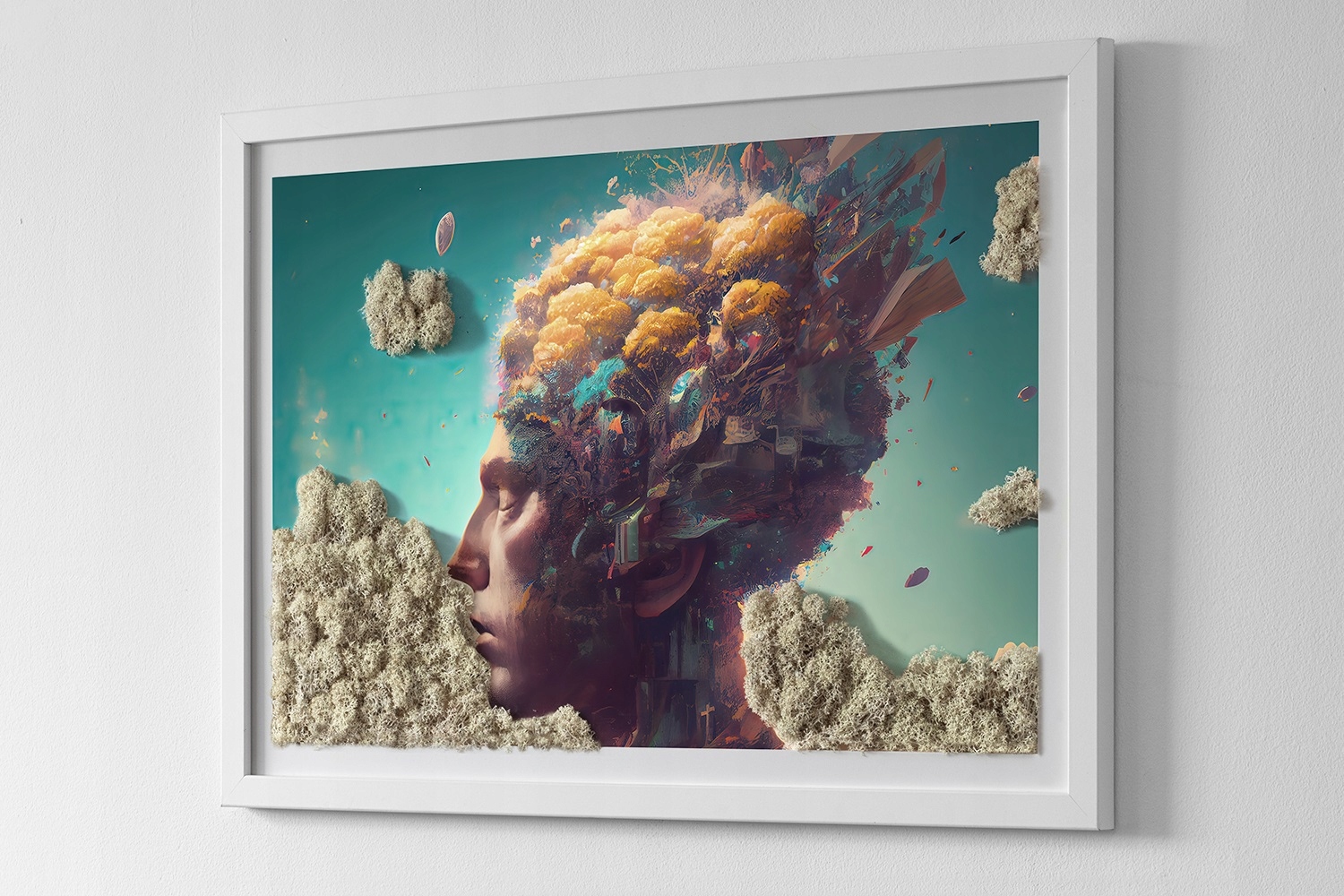 Obraz z mchu Mężczyzna z głową w chmurach 60x40 Forma w ramce