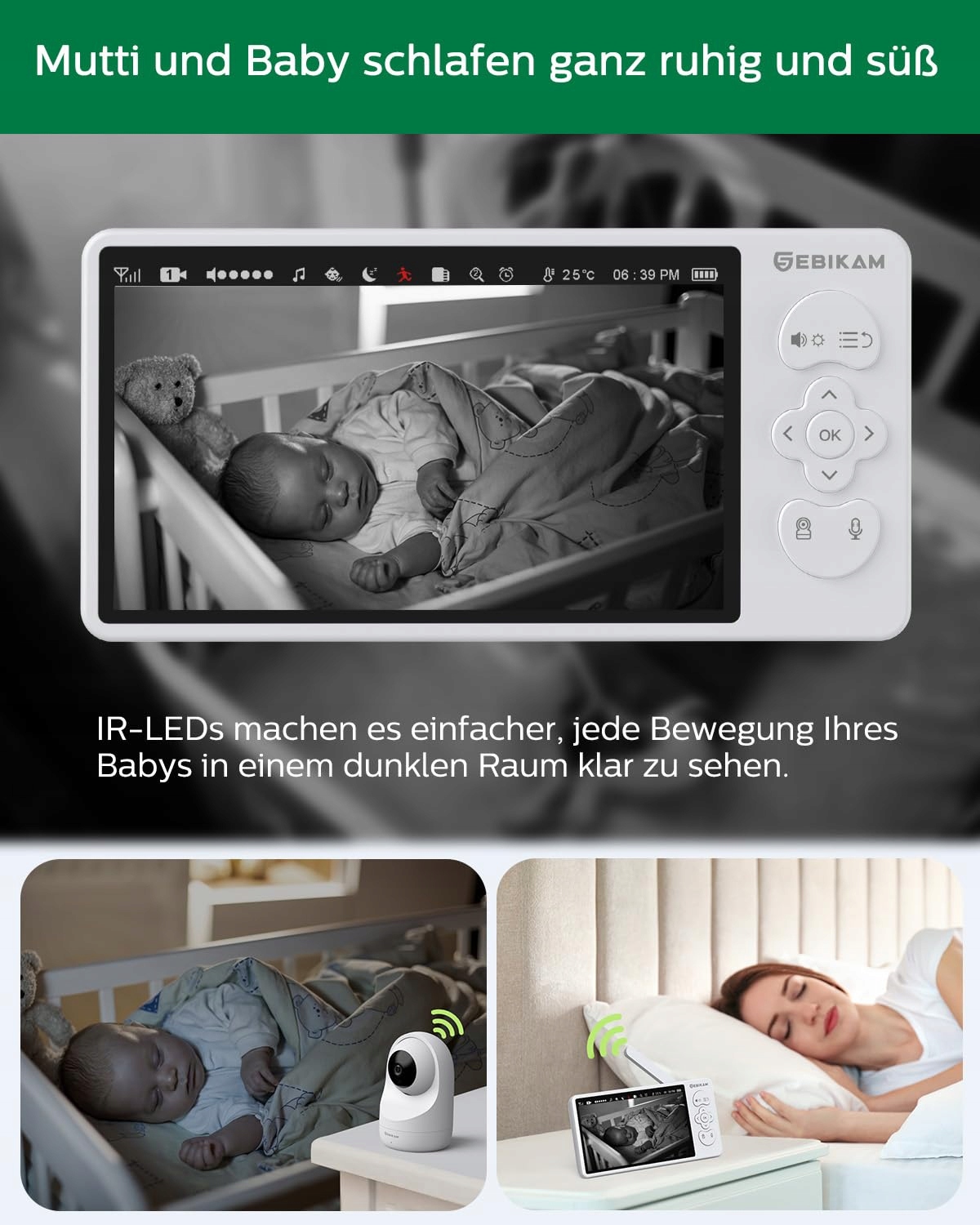SEBIKAM Baby Monitor Kamera 720P HD Ekran 4000mAh VOX Tryb Nocny Audio — miniatura 4