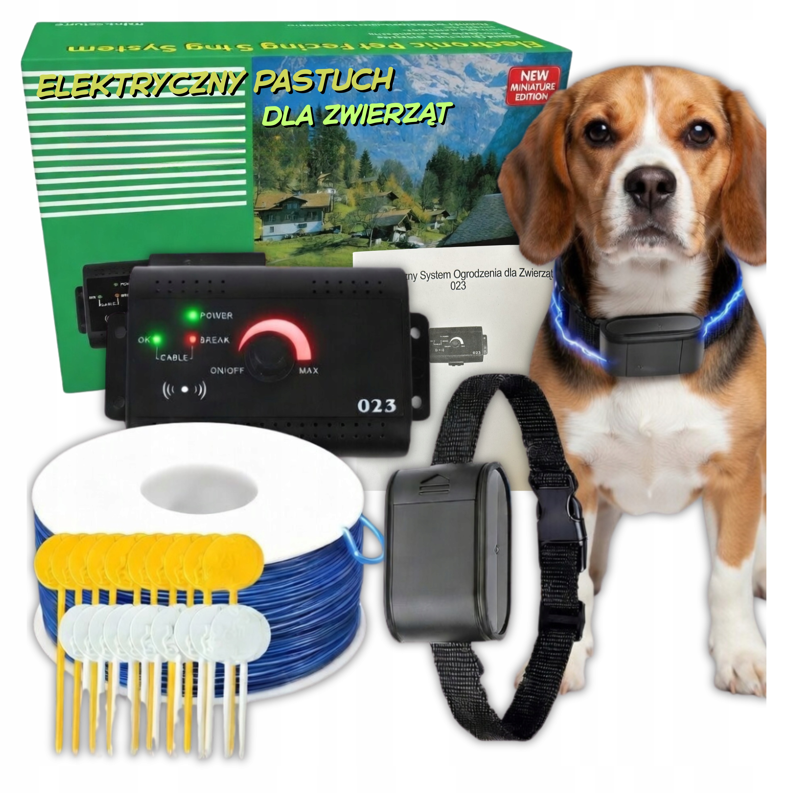 Elektryczny Pastuch Dla Psa Kojec Elektryczna Obroża Ogrodzenie 300M Zestaw