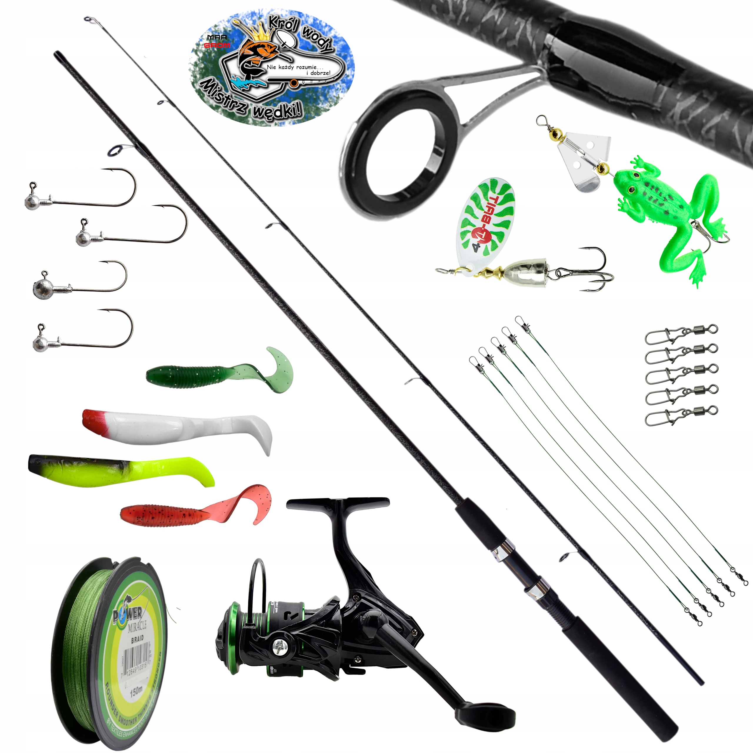 Zestaw Wędkarski Spinningowy 210 cm Fl Power Spin Kołowrotek Przynęty