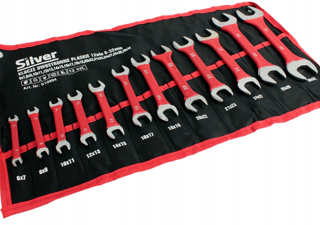 Zestaw Kluczy Klucze Płaskie Dwustronne 6-32mm Gumowy Uchwyt 12el. Etui
