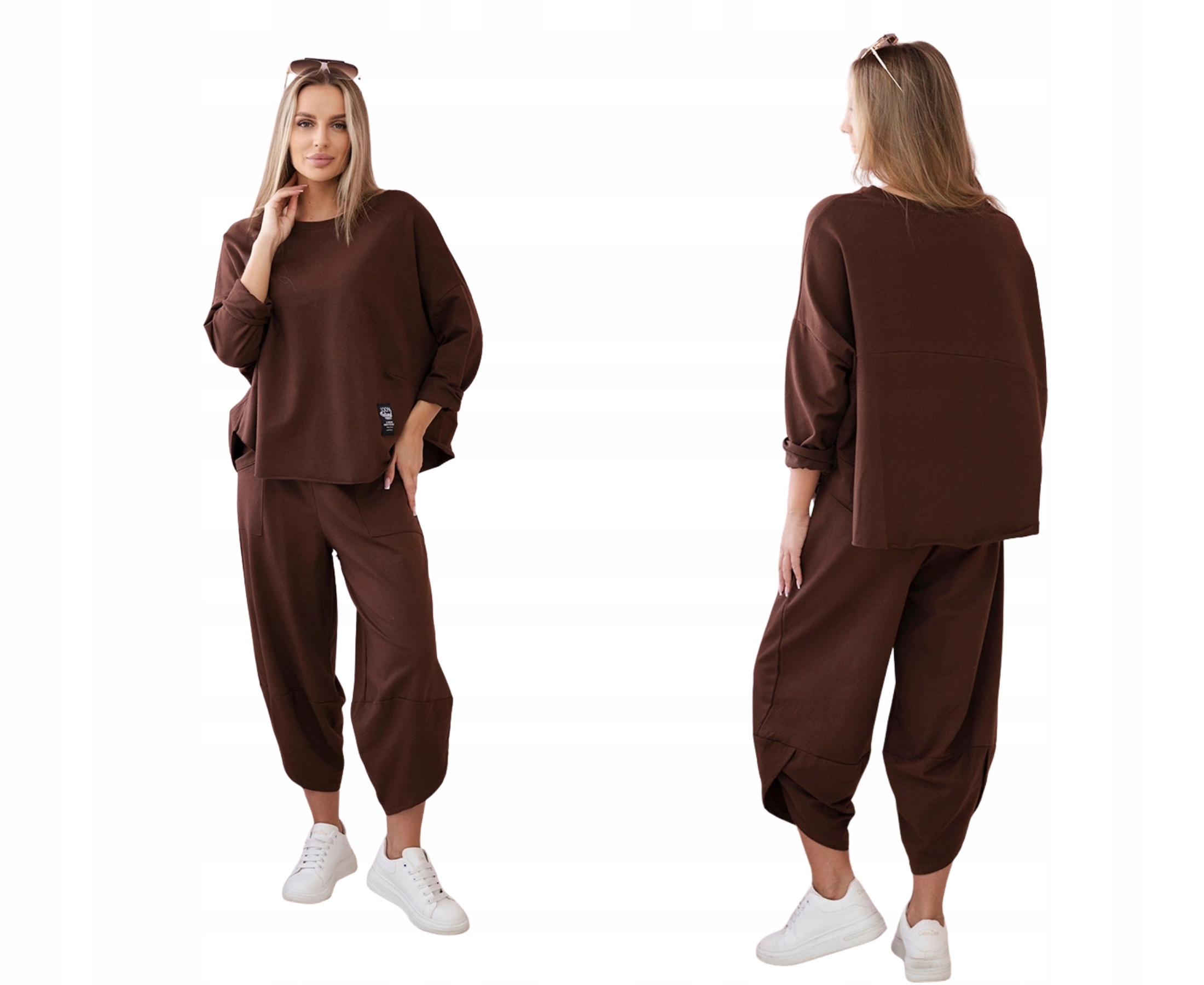 Hnědý bavlněný dámský komplet: oversize mikina a kalhoty