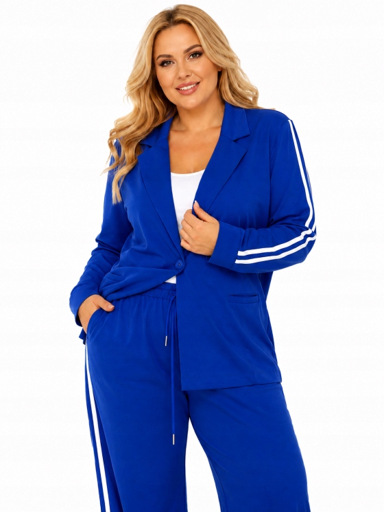 Dámský bavlněný komplet lampasy sako kalhoty elegantní 48 50 4XL 5XL