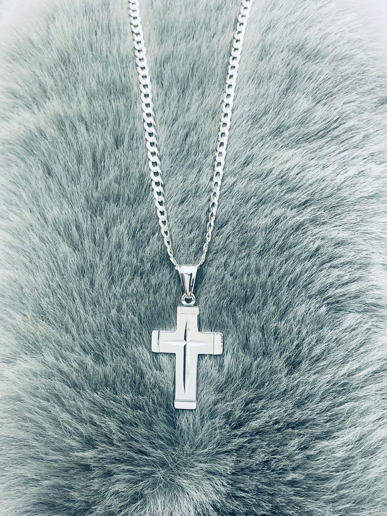 Stříbrný komplet náhrdelník řetízek pancíř přívěsek křížek velký křížek