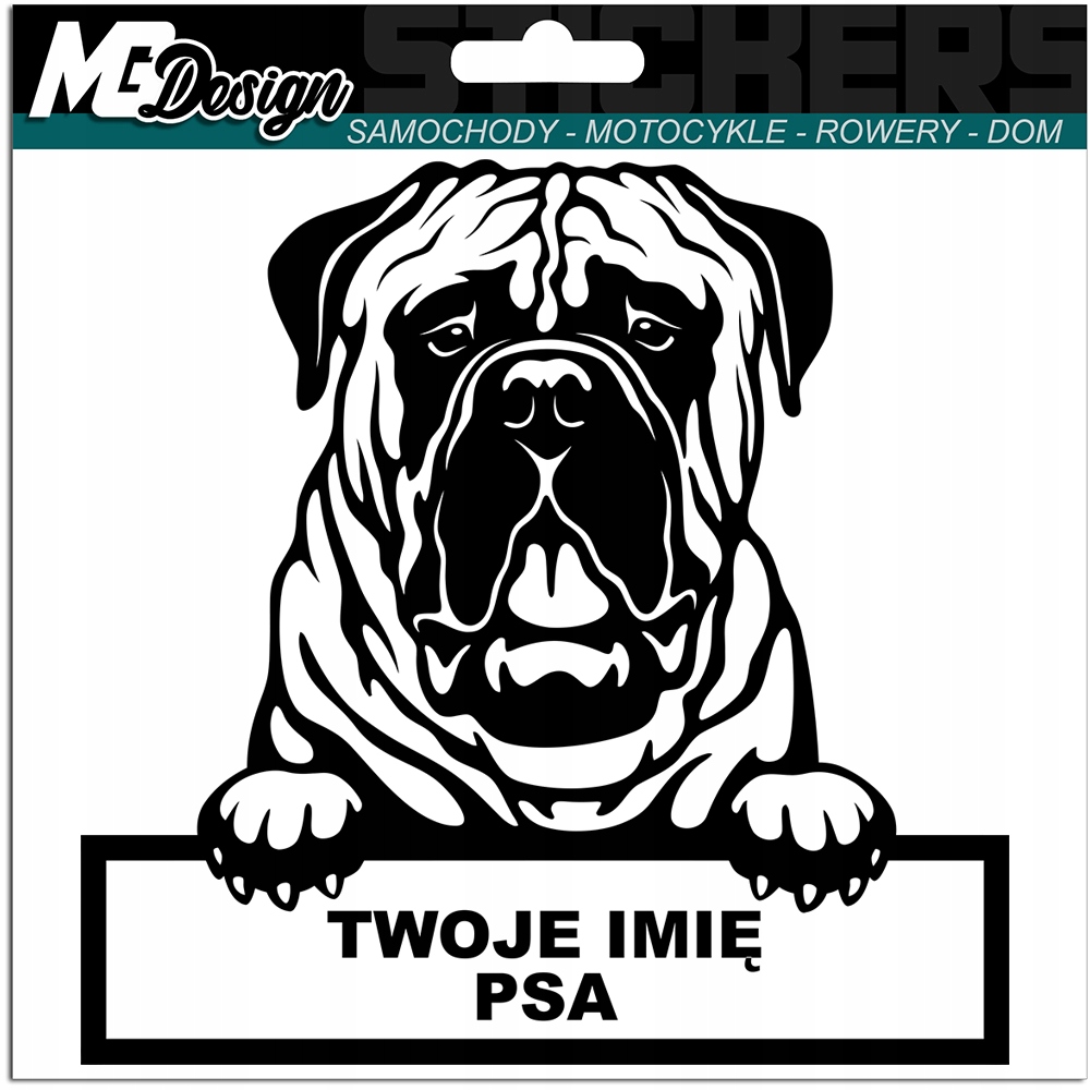 

Naklejka na samochód auto Pies Bullmastiff Imię