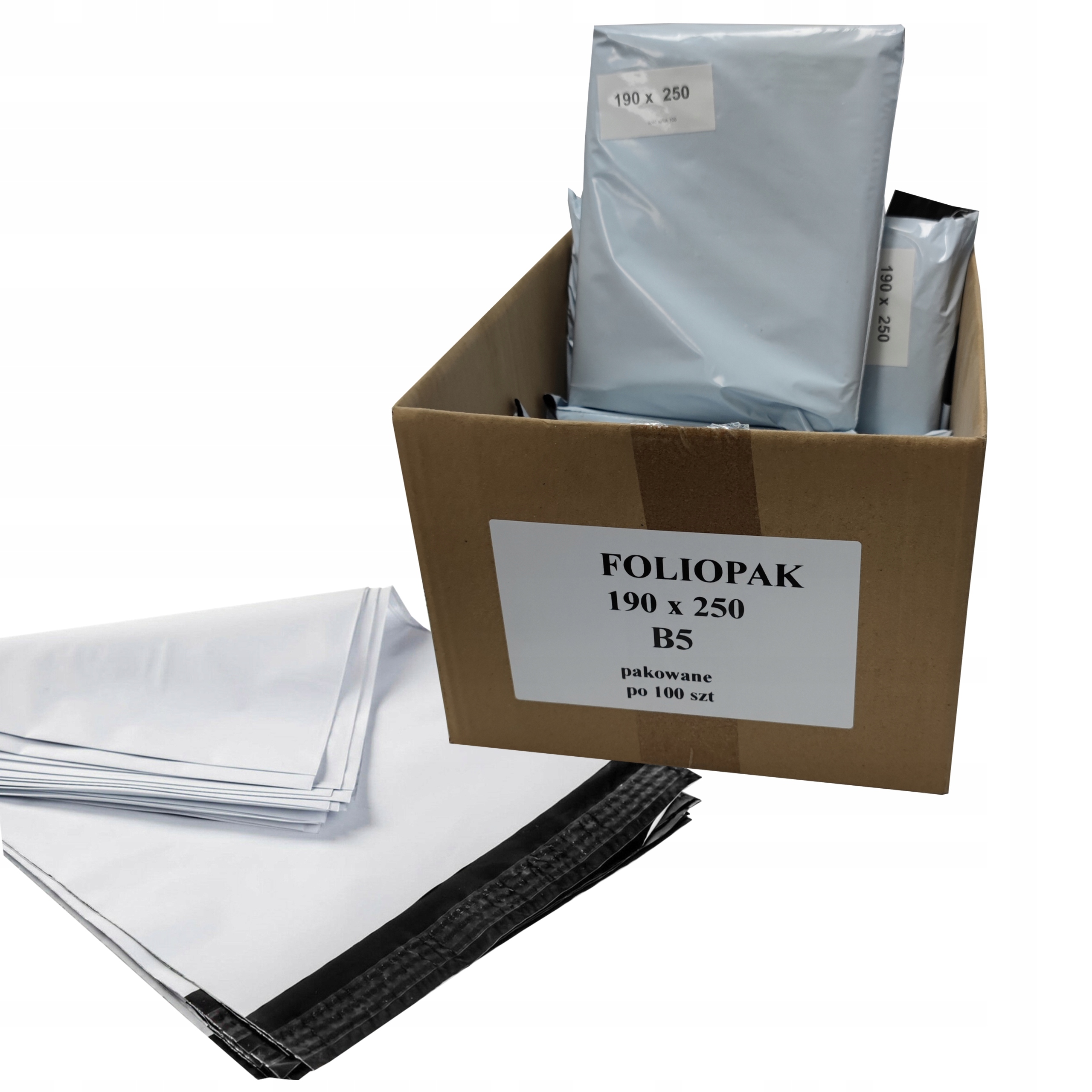 

Foliopaki Kurierskie, B5 190x250 PAKIET/100szt