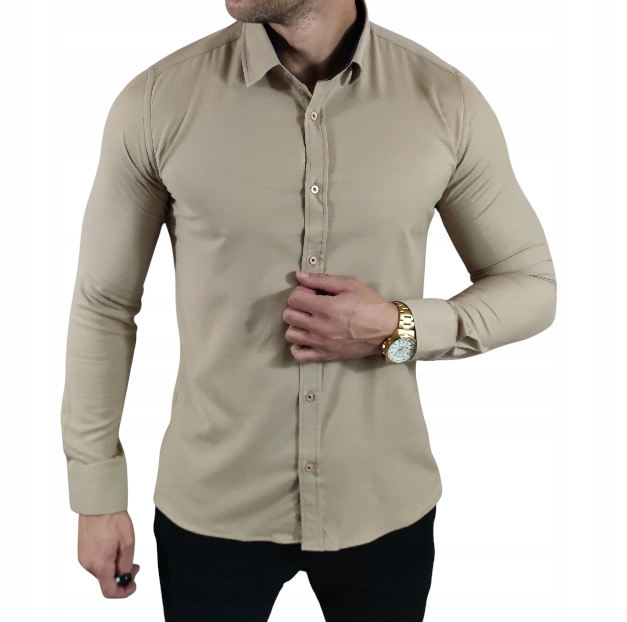 Neformální košile slim fit klasická oxfordová struktura béžová EGO03 3XL