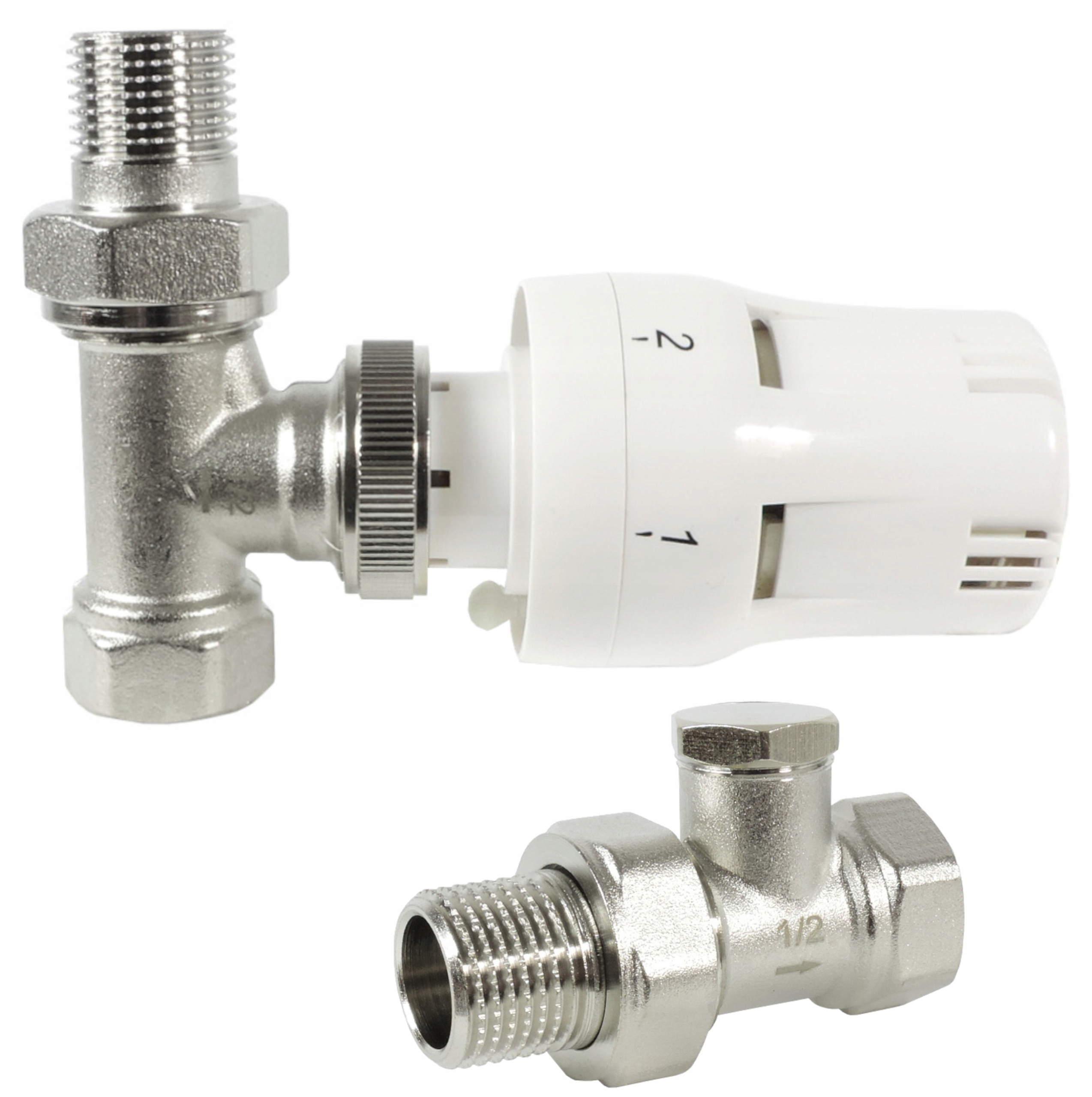 ZESTAW TERMOSTATYCZNY PROSTY ZAWÓR ZASILAJĄCY POWROTNY GŁOWICA DO GRZEJNIKA Marka Invena