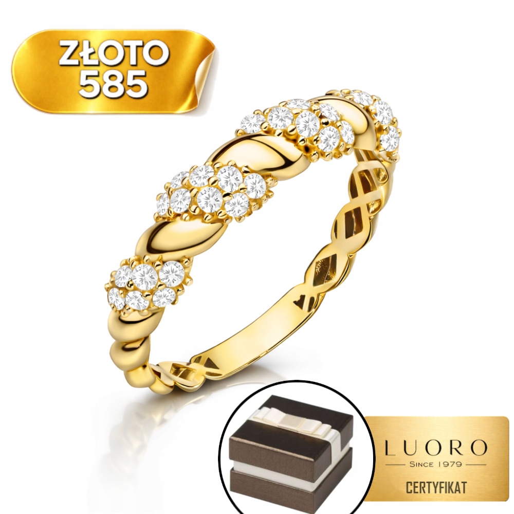 Prstýnek 585 14K Pletený S Zirkony, Žlutý, R20