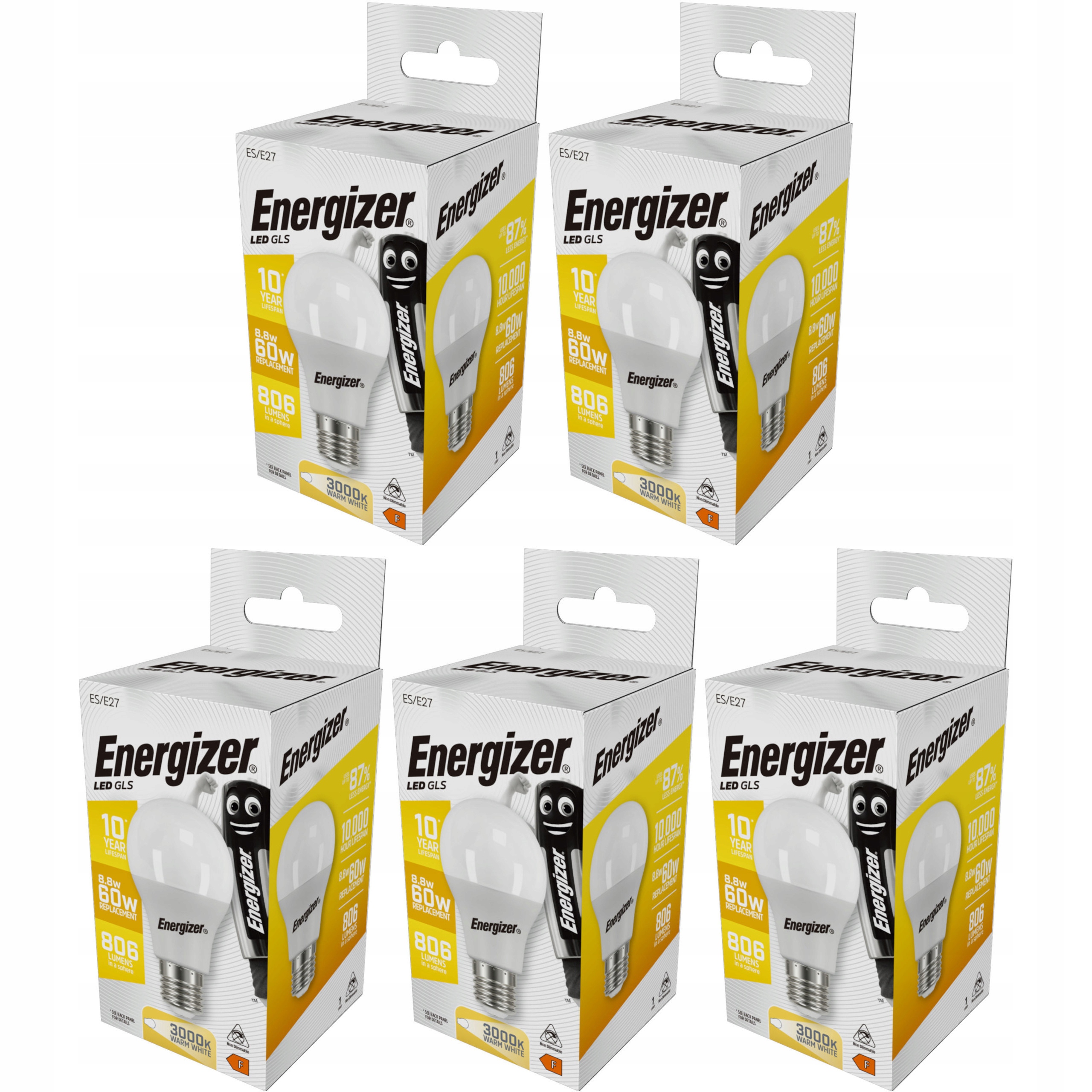 

5x Żarówka Energizer E27 Led 8,2W 60W 806lm S17535