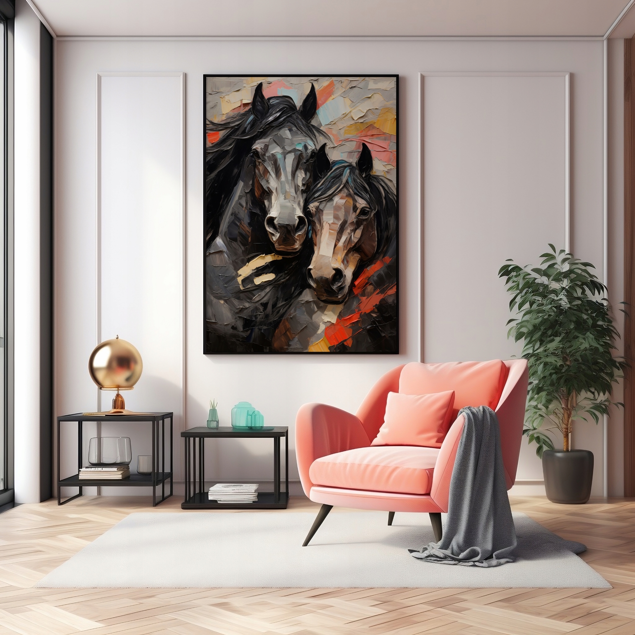 Plakat na Ścianę Obraz Pastelowy Konie Żywe Kolory 40x50 cm Premium ElliveX Wysokość produktu 50 cm