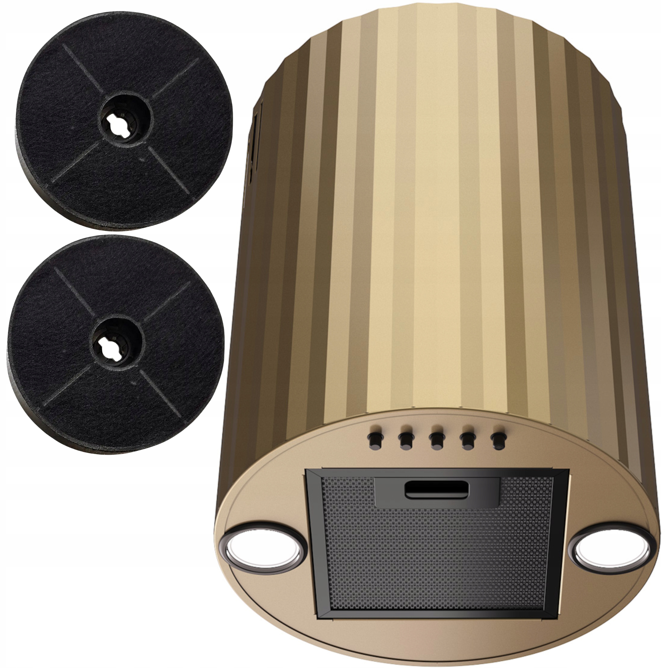 Okap kuchenny przyścienny okrągły tuba Filtr złoty Elba Mini 3D 31cm