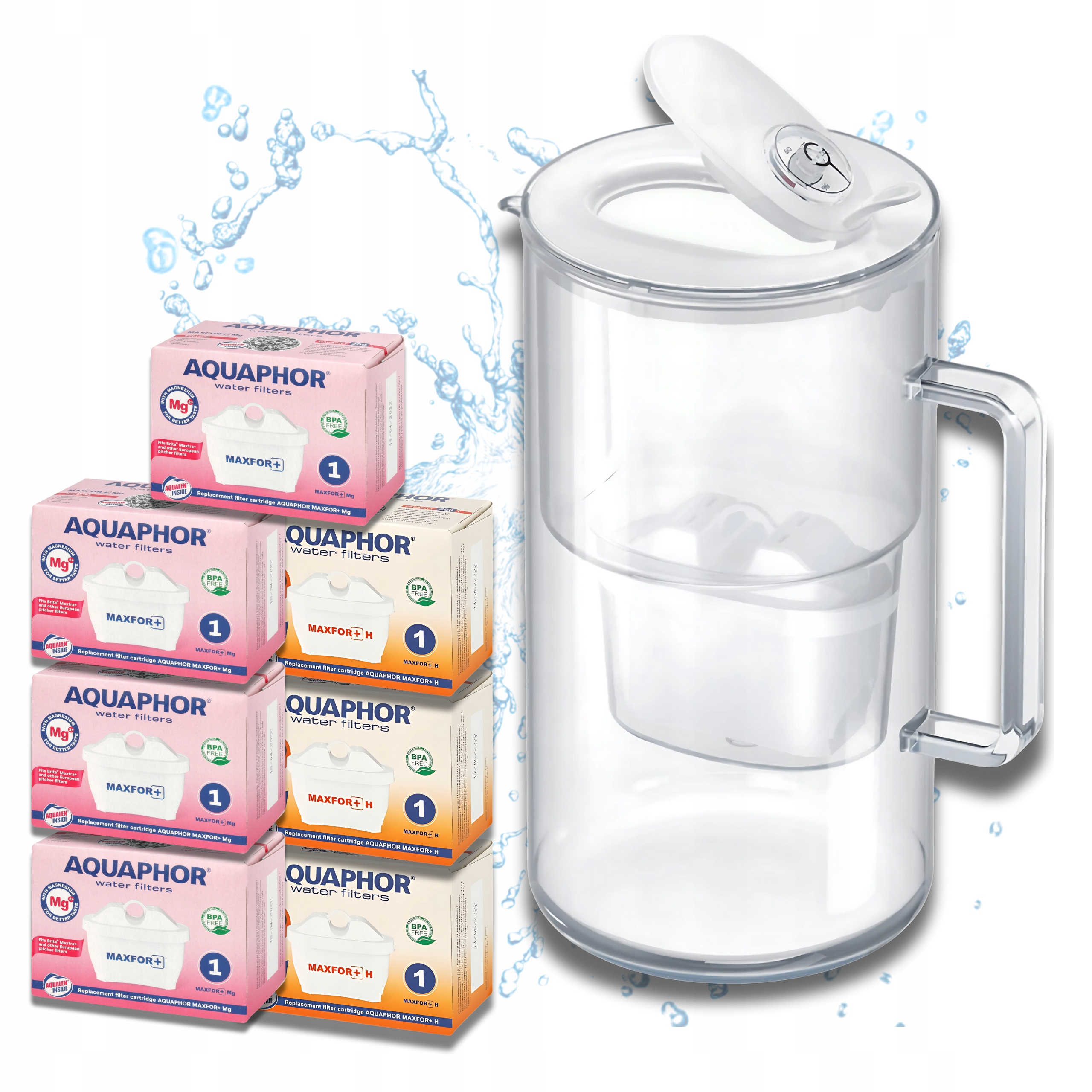 Bílá filtrační skleněná konvice Aquaphor Glass 7 filtrů Maxfor (4Mg+3H)