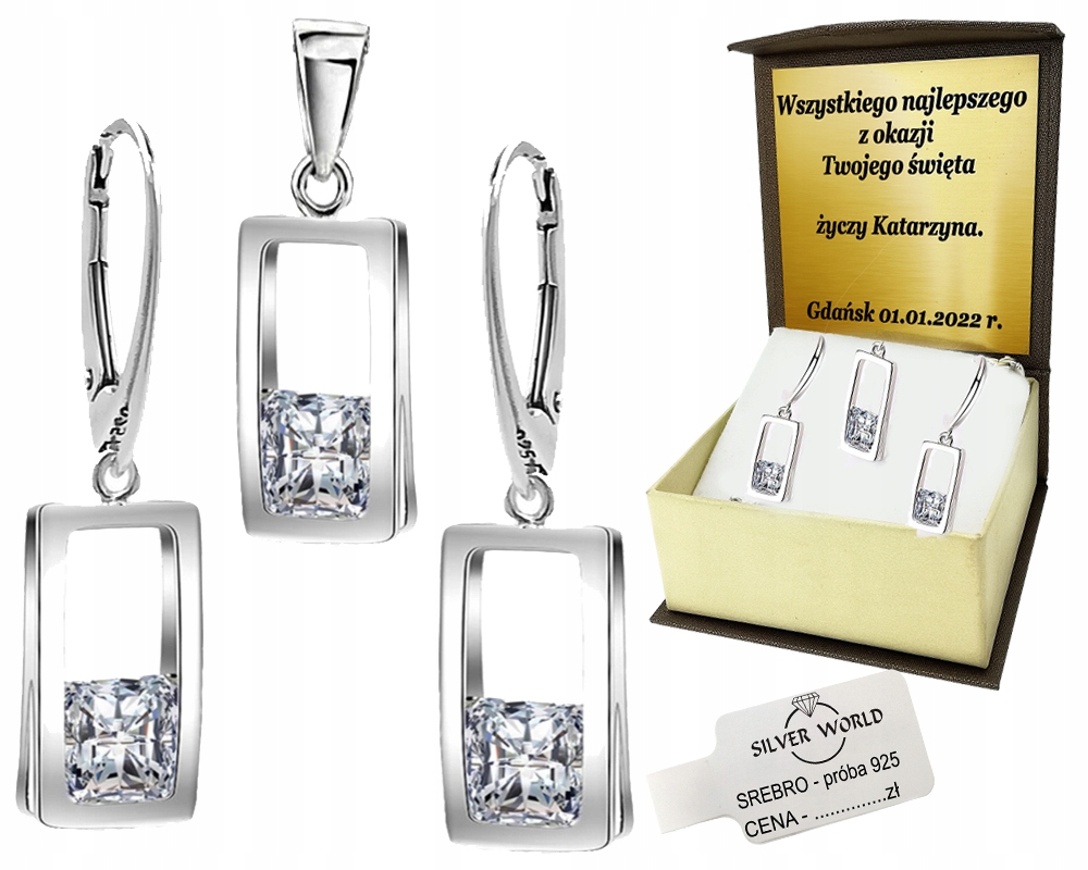 

Komplet Srebrny 925 Grawer. Cyrkonie Swarovski