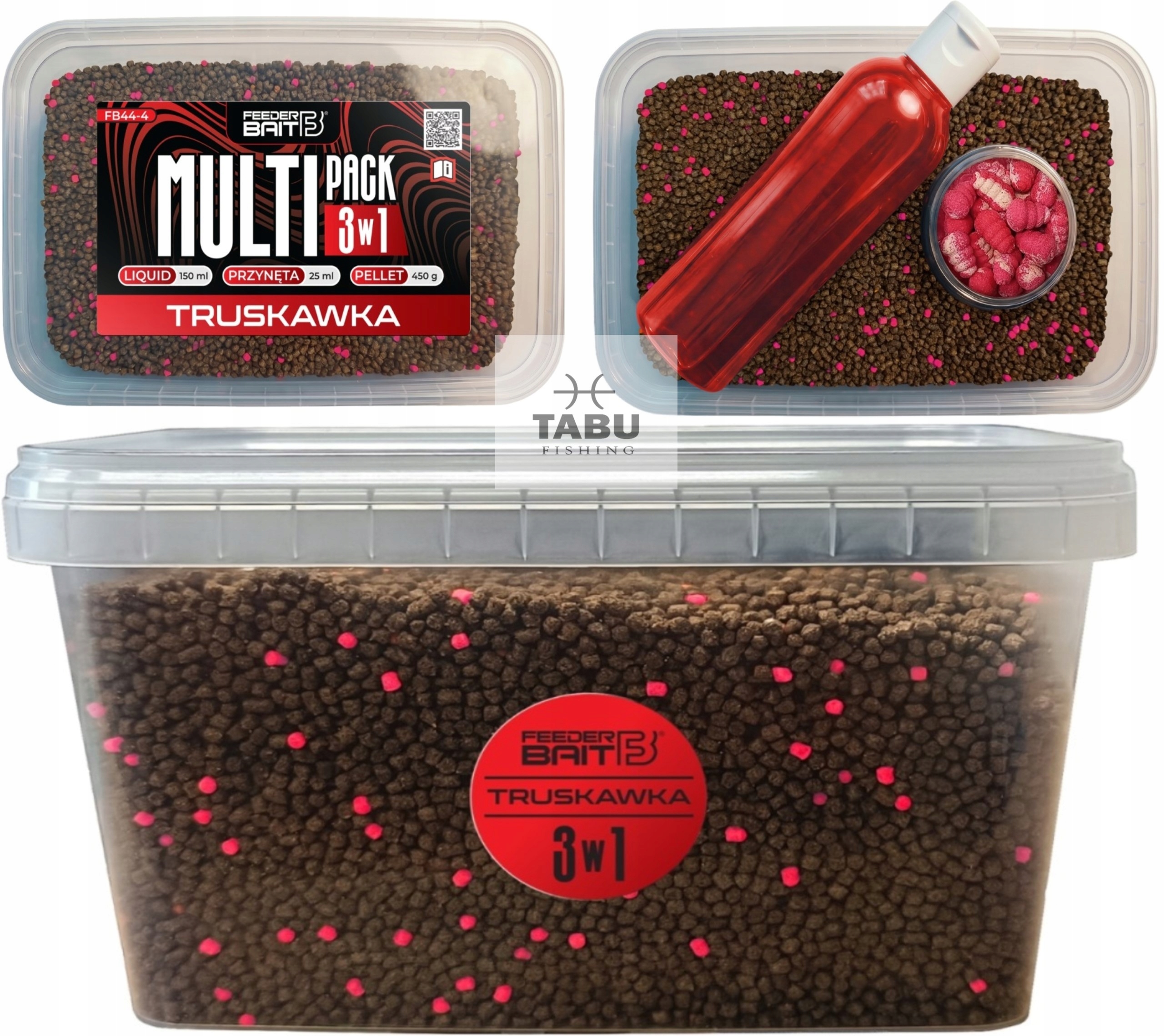 Zestaw Multipack 3w1 Feeder Bait Truskawka Pellet 2mm Booster Mini Ślimak