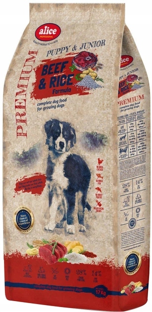 Alice Professional Puppy Hovězí maso a rýže suché krmivo pro štěňata 17 kg