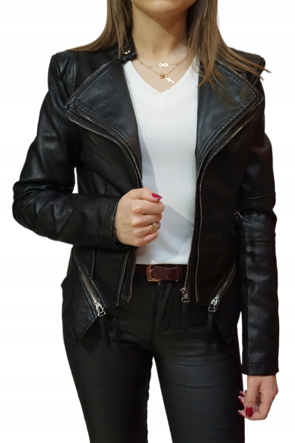 Dámská Kožená Bunda Motýlek Ramoneska Biker Zipy 42