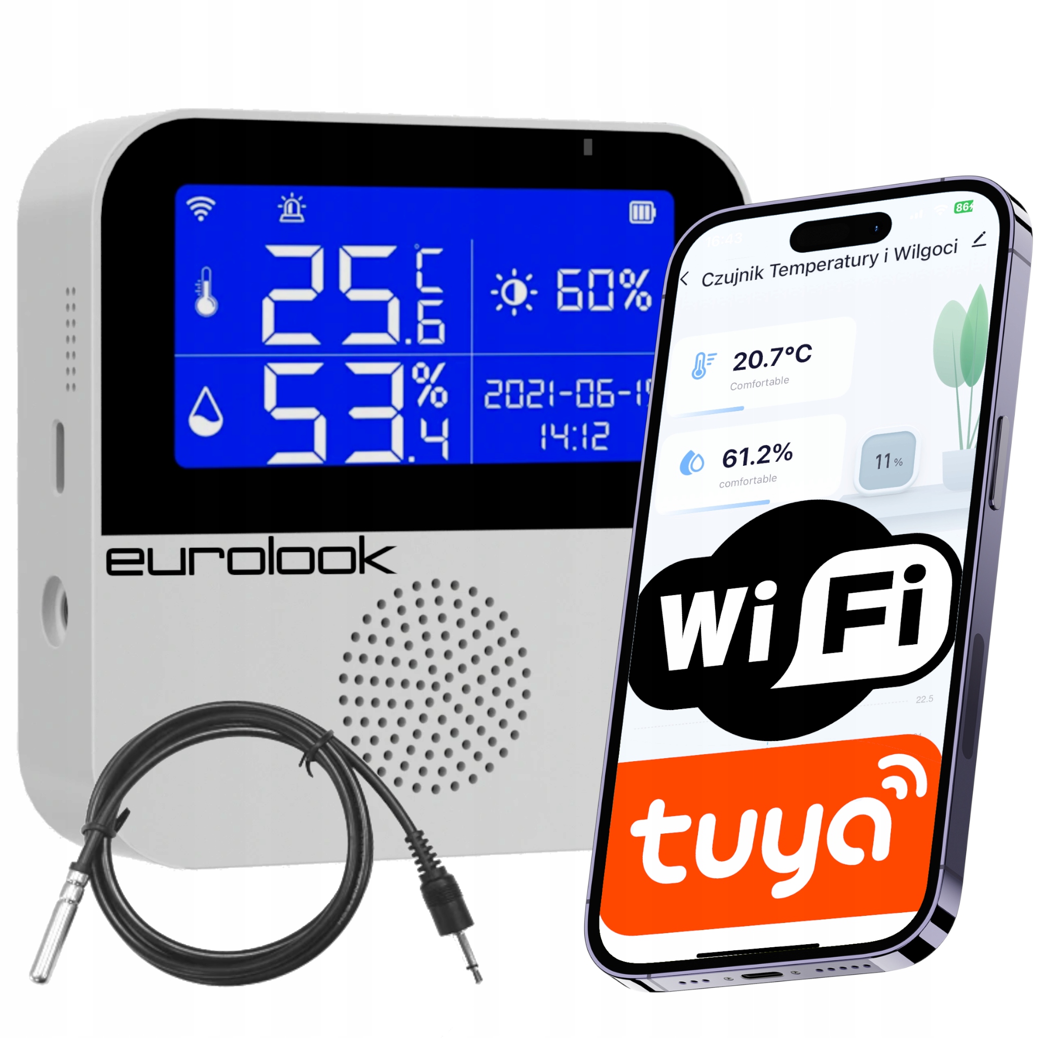 Snímač teploty a vlhkosti Tuya Smart Life WiFi LCD displej Sonda