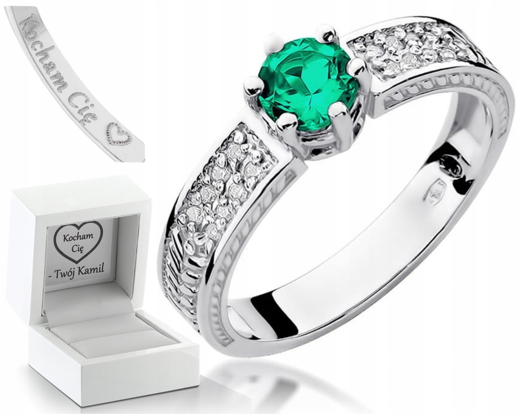 Bílé Zlato Prstýnek Smaragd A Brilianty 585