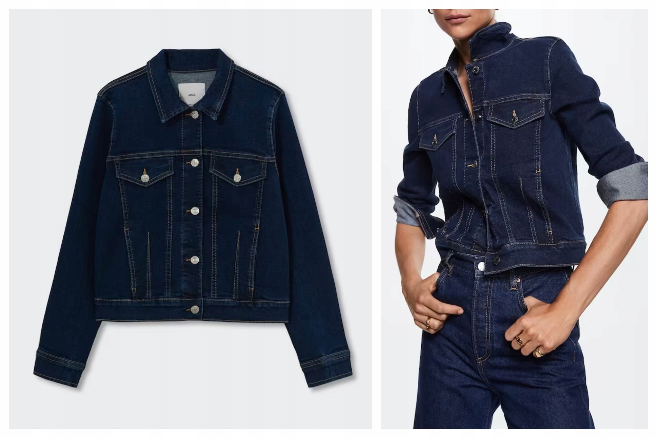 MANGO kurtka katana jeansowa damska ciemnoniebieska XS (34