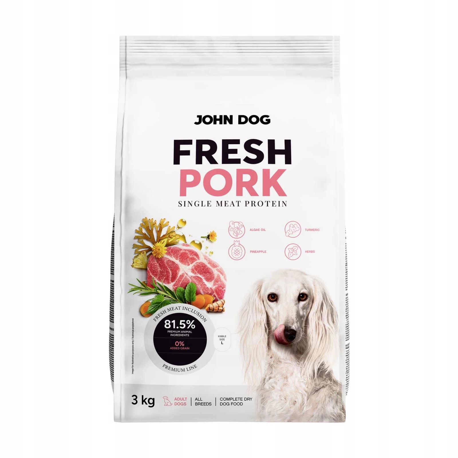 Levně John Dog Suché Krmivo Fresh Vepřové pro dospělé psy, křupky L 3 kg