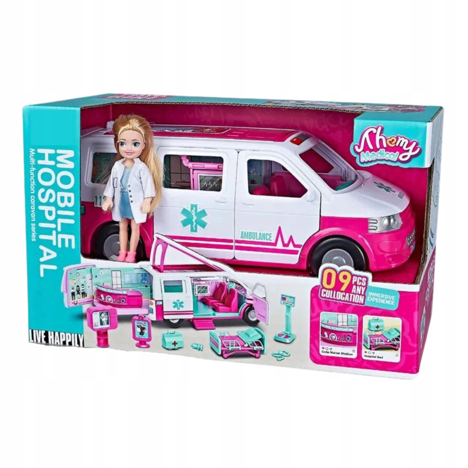 KARETKA MOBILNA ZESTAW MOBILNA KLINIKA PRZYCHODNIA AMBULANS LALKA AKCESORIA Rodzaj karetki