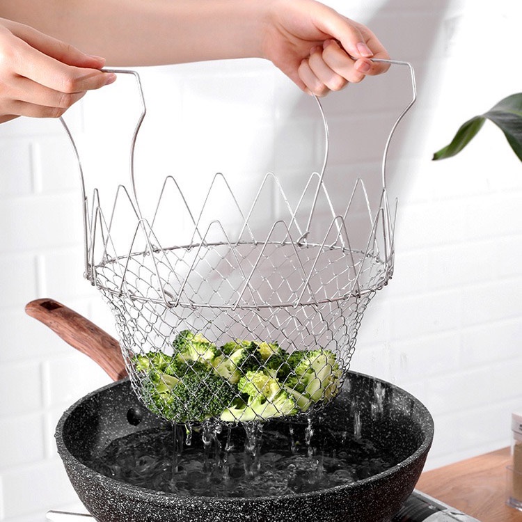 

Składany kosz do smażenia ze stali nierdzewnej