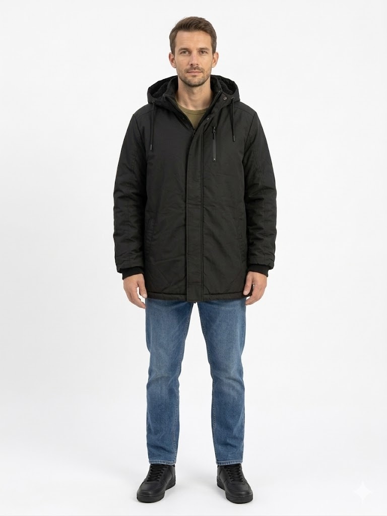 Stil Kombin Černá Zimní Bunda S Kapucí A Zateplením XXL Opa