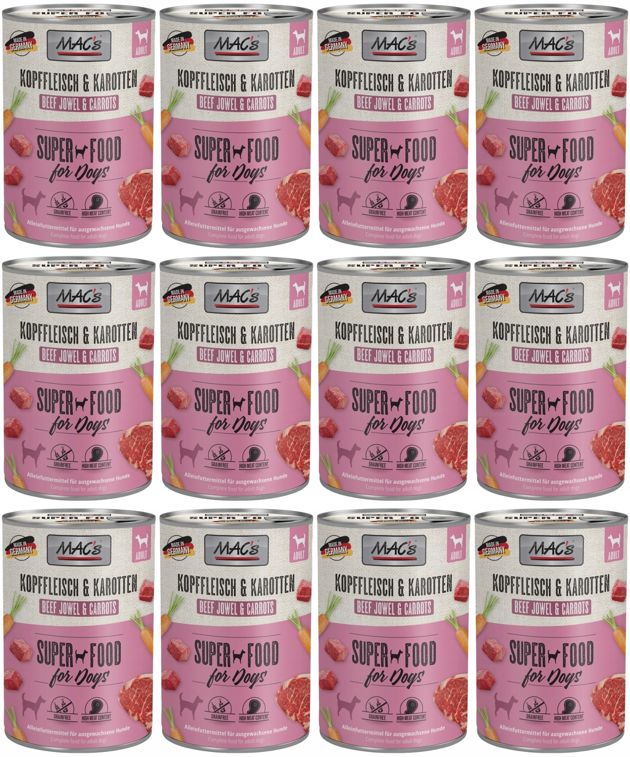 Levně MAC's Pes Hlava a Mrkev 12 x 400 g