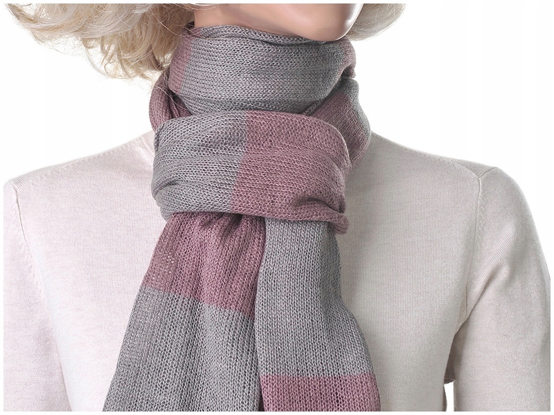 

Szeroki Szal Szalik Duży Zimowy Szary Różowy mo1